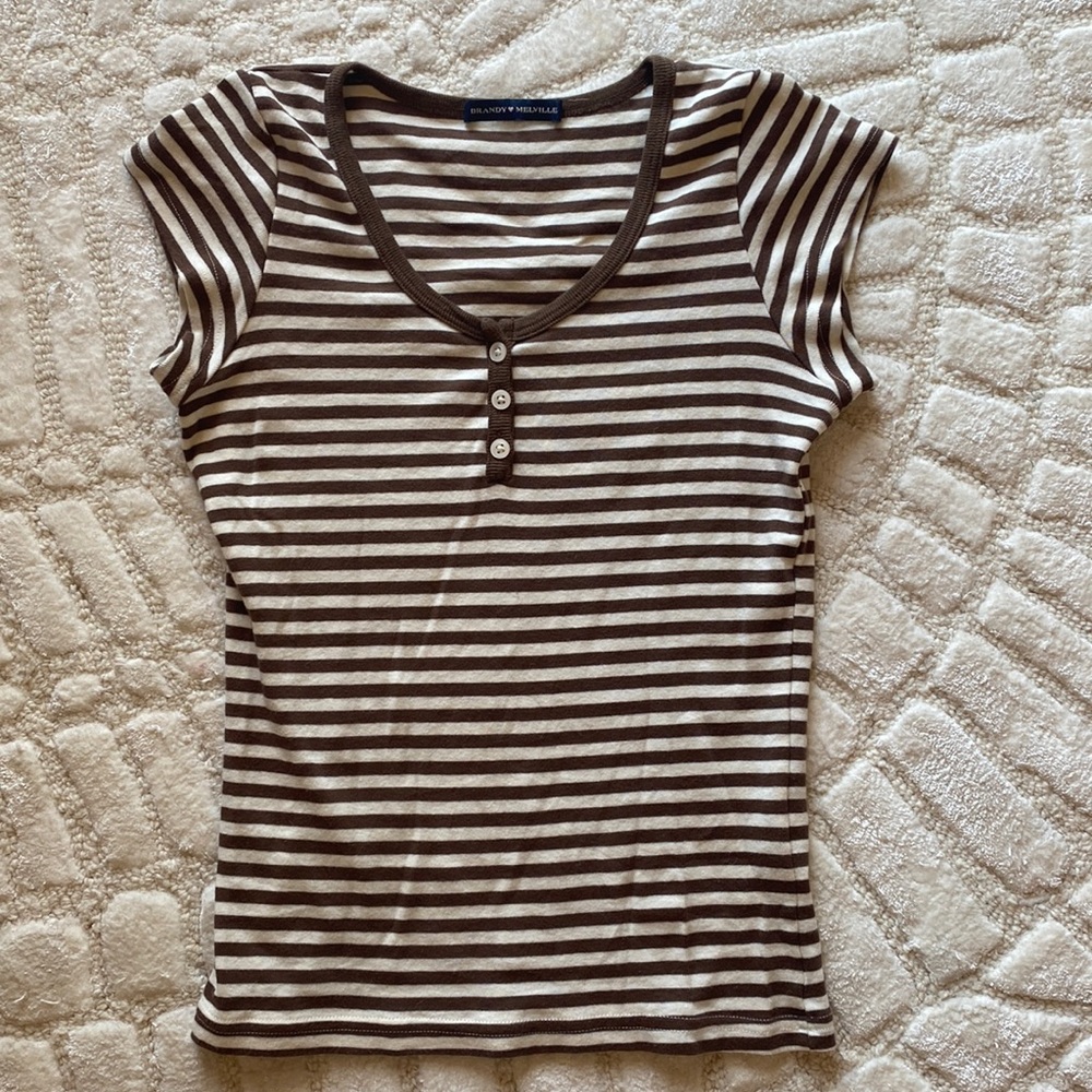 Brandy Melville Zelly Stripe Top in brown and white